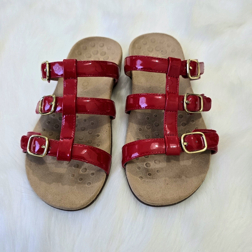 Vionic Misa Red Strappy Patent Leather Sandals 8 Wide- Summer